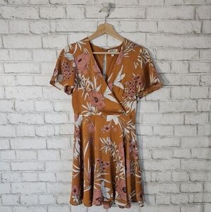EXPRESS Satin Floral Bronze Dress, 4